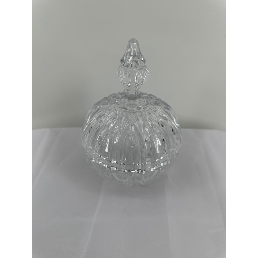 Vintage Clear Pressed Glass Footed Candy Dish with Lid Ribbed Finial